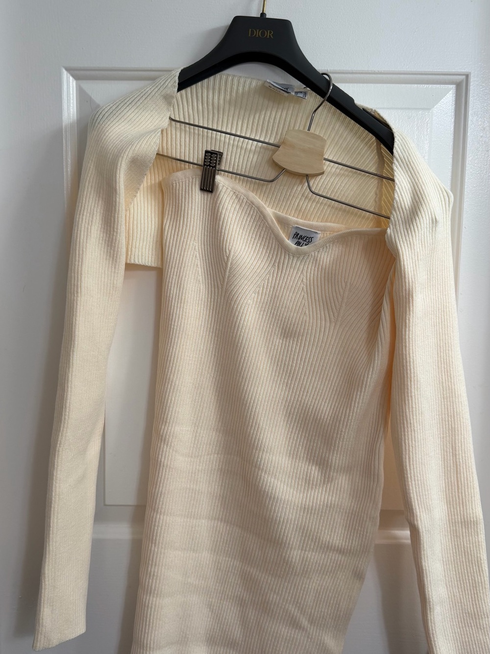 Princess Polly Cream Off-Shoulder Ribbed Sweater Dress